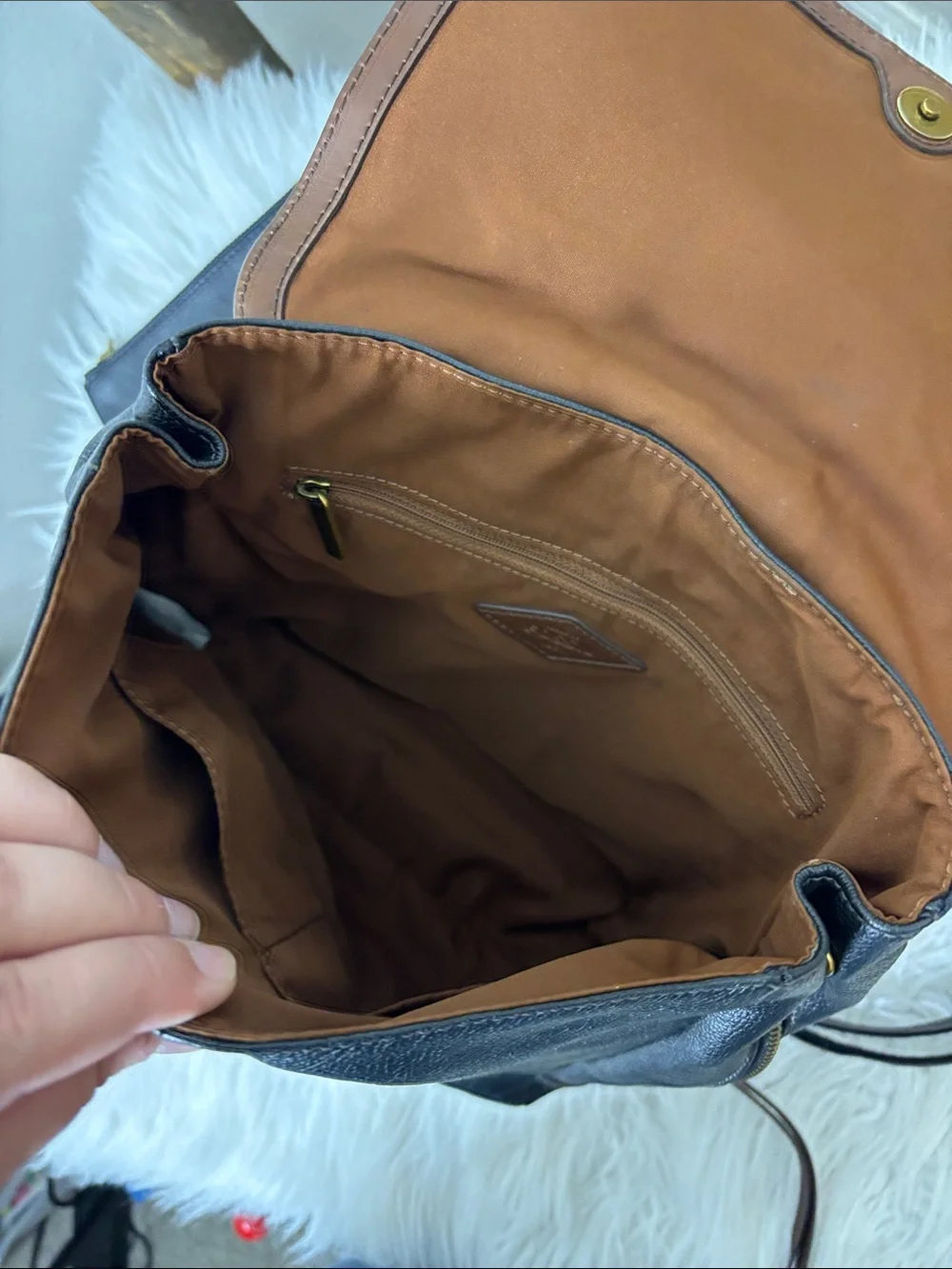 Fossil Black Leather Backpack and Wallet Set with Brown Accent